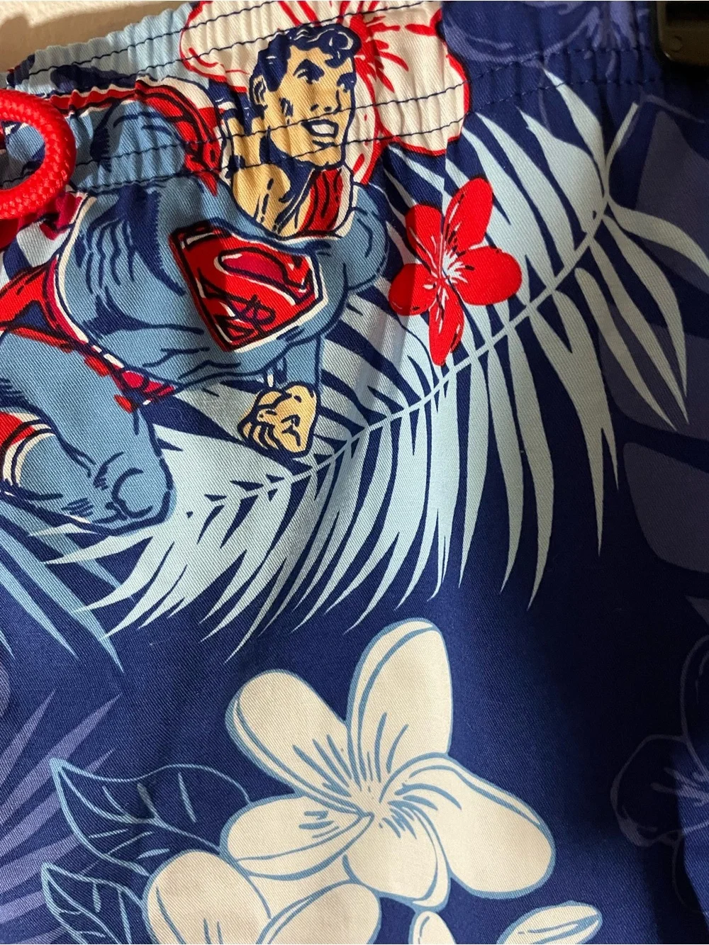DC Blue Tropical Floral Swim Trunks with Red Drawcord
